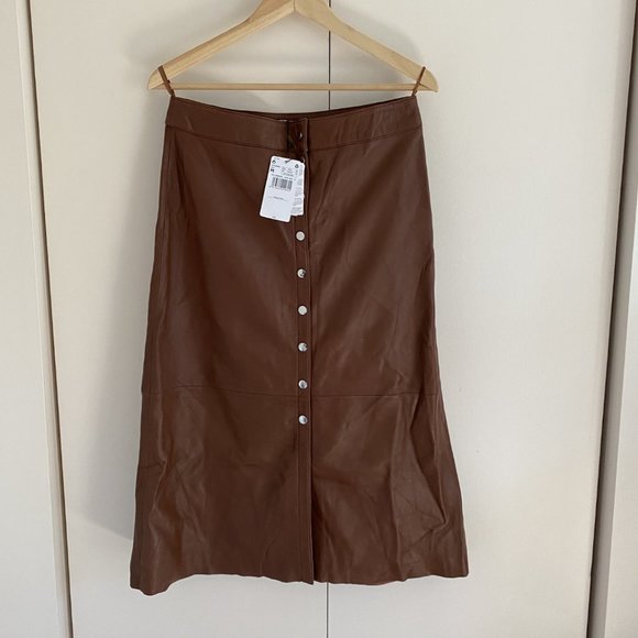 Mango Genuine Leather A-Line Skirt - Picture 1 of 2